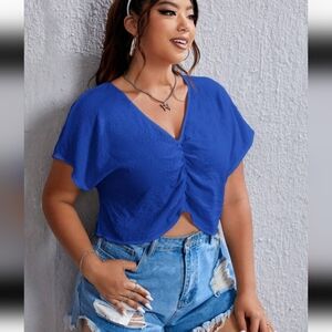 SHEIN Cobalt Blue V-Neck Crop Top